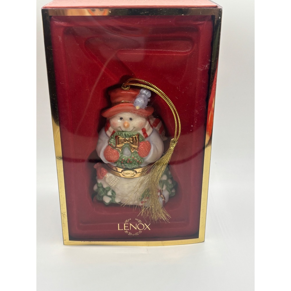 Lenox Snowman Trinket Box Ornament Porcelain Hinged Gold Accents Christmas Decor